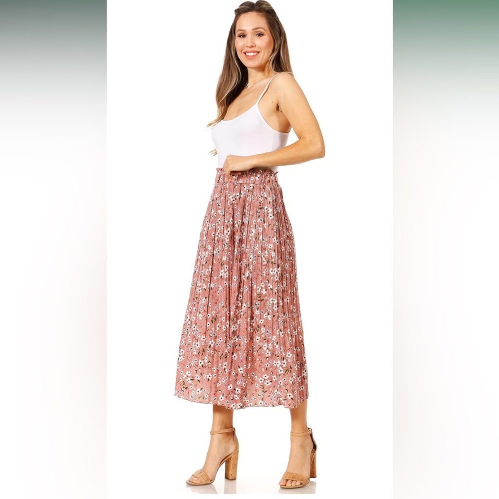 Floral Pink Pleated Skirt